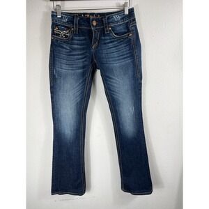 Rock Revival Womens Jeans Dark Blue 29 Bootcut Sequin Fleur De Lis Y2K Denim